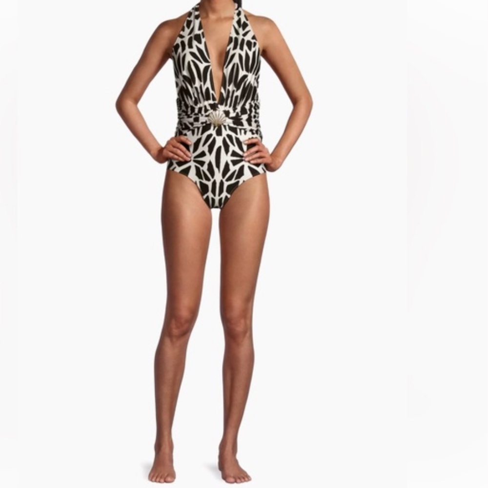 PatBO Geometric Plunge Halter One-Piece Swimsuit Size Medium